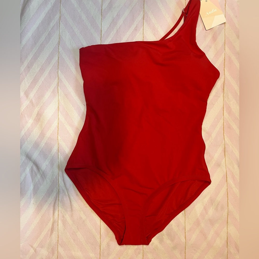 NWT andie swim red one shoulder one piece swimsuit size S